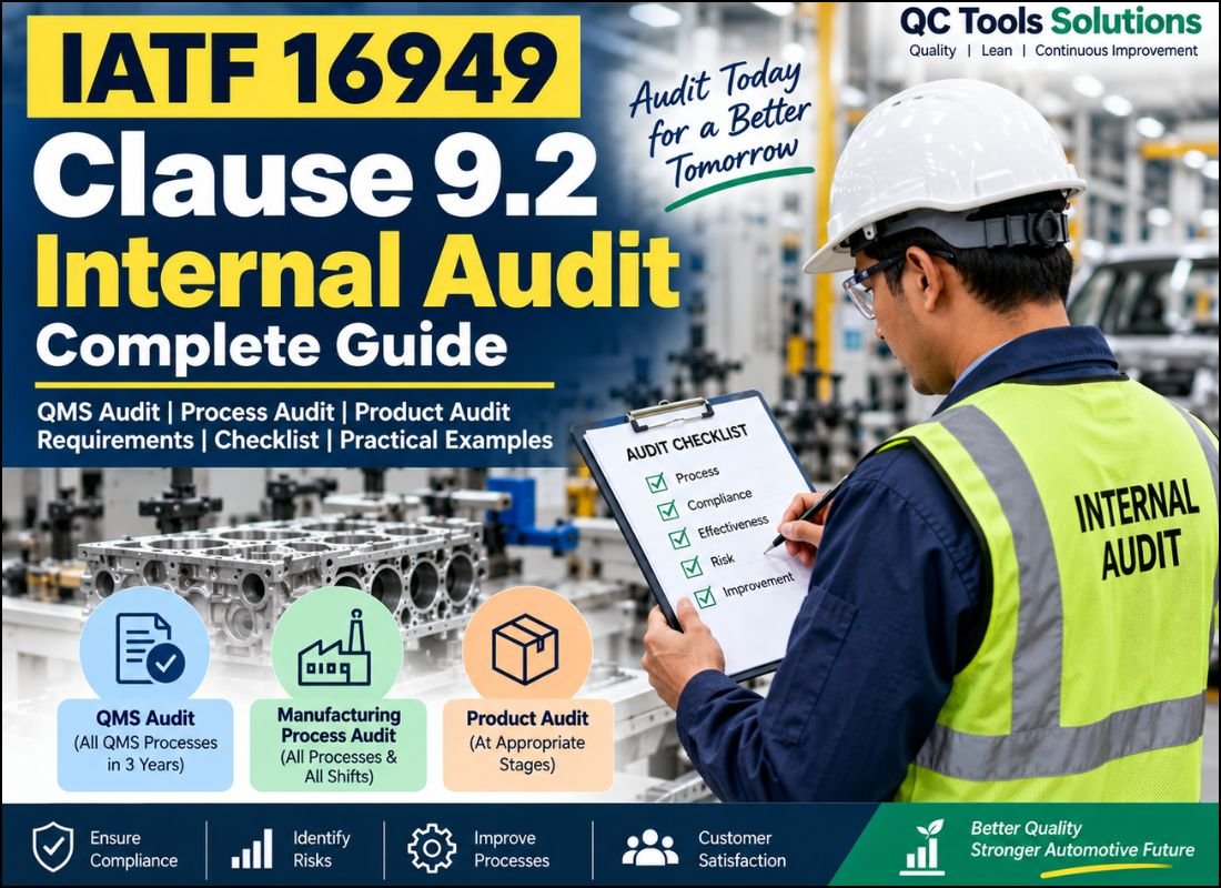 Quality engineer conducting an IATF 16949 internal audit in an automotive manufacturing plant